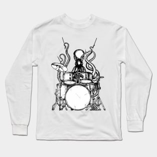 Octopus plays drums black / white version Long Sleeve T-Shirt